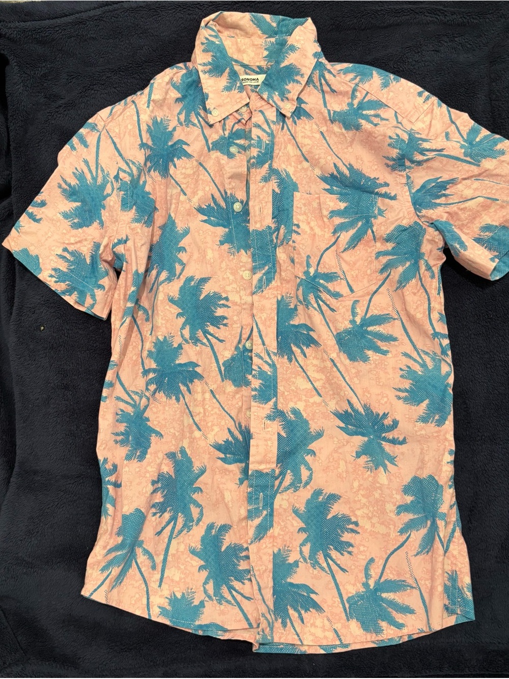 Sonoma Short-Sleeve Button Down Shirt with Teal Palm Print